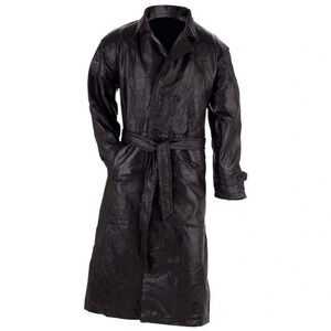 Giovanni Navarre Italian Stone Design Black Leather Trench Coat - Size 2X